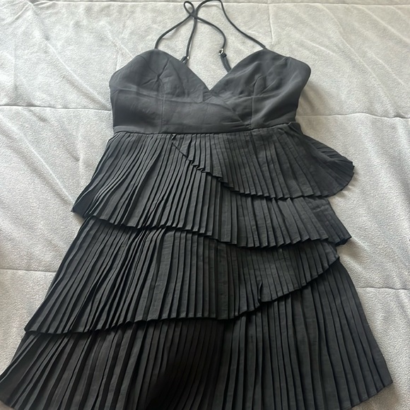 Ruffled Long Sleeved Mini Dress - Black main image 0